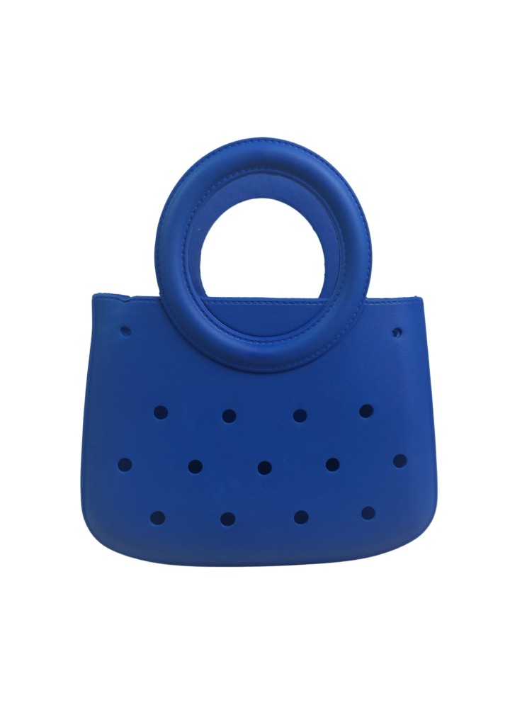 Mini EVA Beach Bag for Women - Cute Waterproof Rubber Tote Handbag for Vacation, Pool & Shower - Washable Mini Handbag for Sunscreen, Phone & Keys (Blue)(8 Inch) 